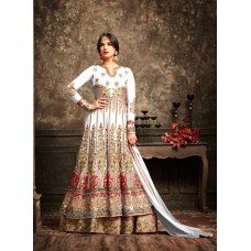 White and Gold Bridal Gown Anarkali Indian Long Dress